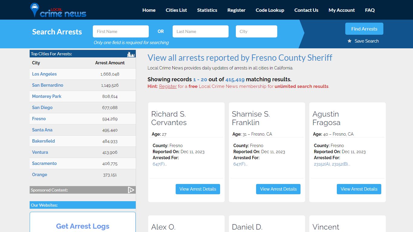 Arrests reported by Fresno County Sheriff | Local Crime News
